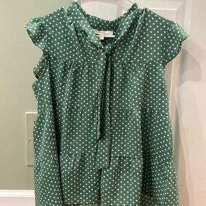 Monteau green polkadot dress-up shirt